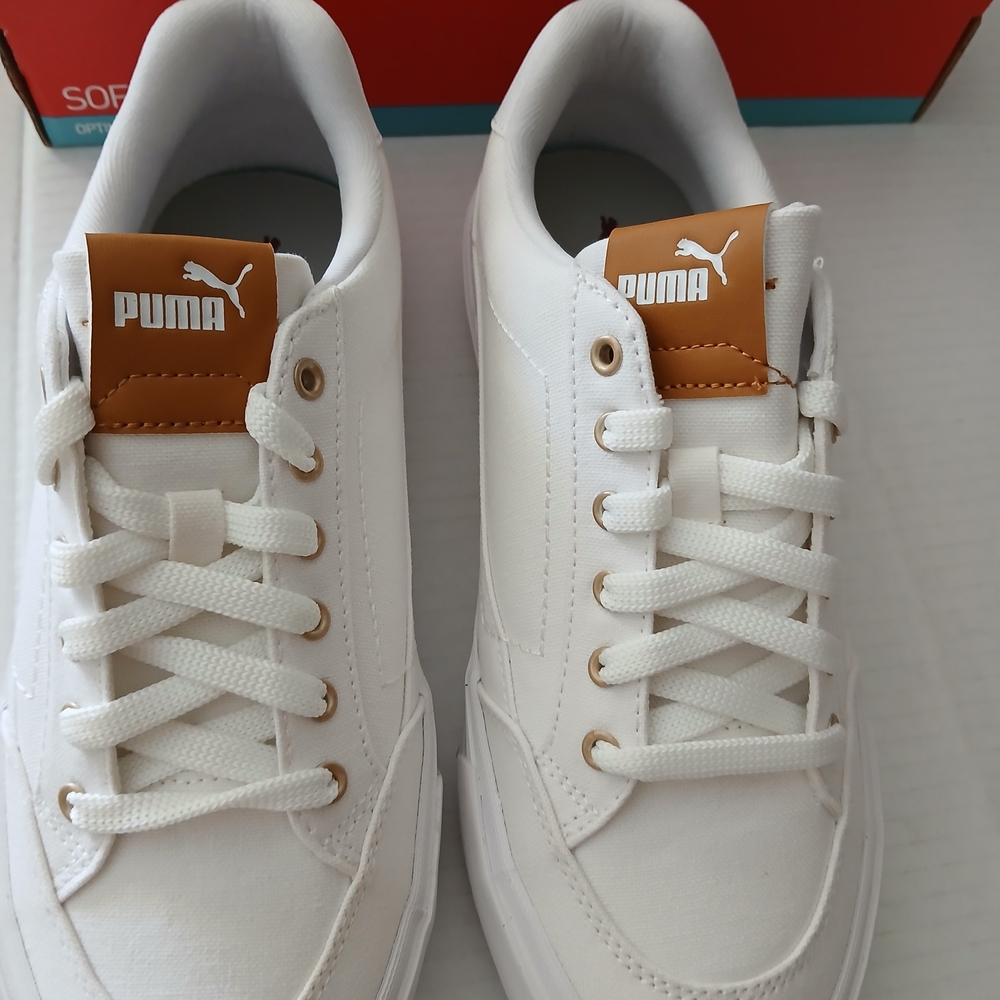 Puma White Low-Top Sneakers with Gold Accents - Picture 7 of 14